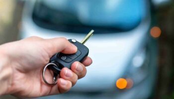 Women hand hand holding contactless car key and pressing the but Top-Bluetooth-digital-key-resources